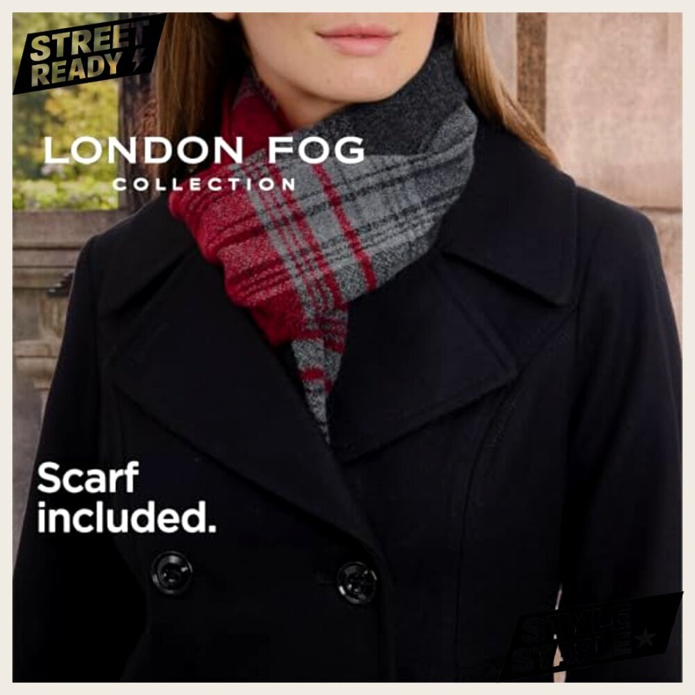 Double Breasted Peacoat with Scarf, Wool Blend, Long Sleeve, Formal Wear - Picture 4 of 6